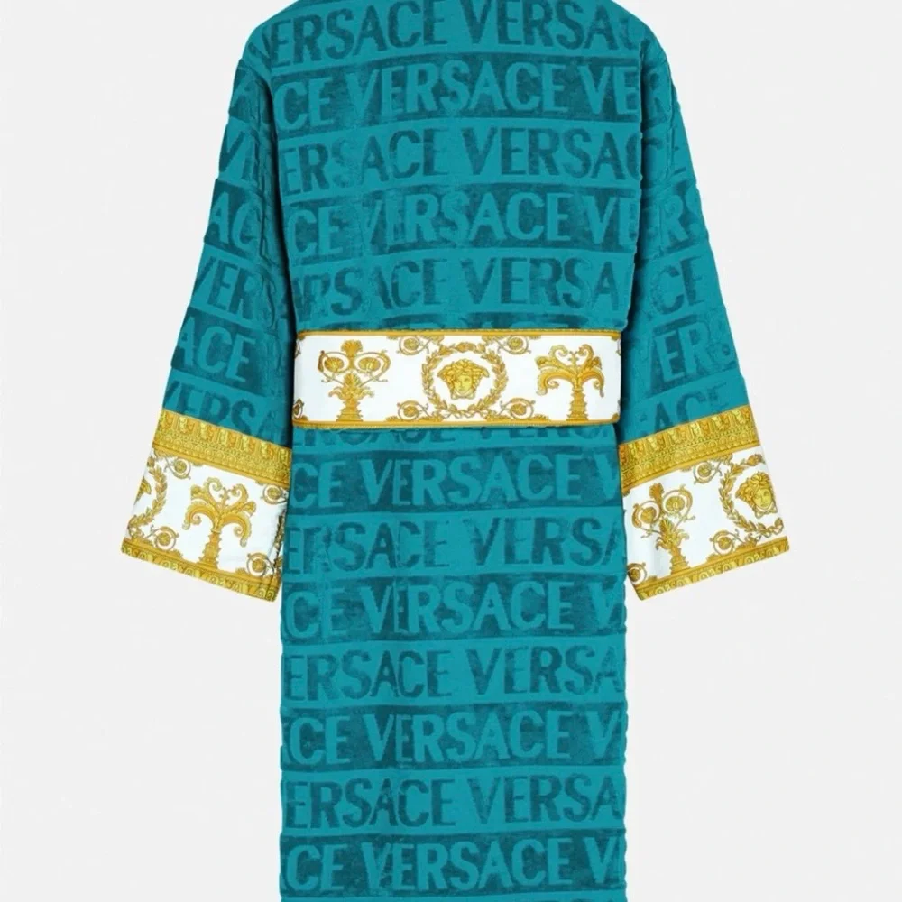 Versace Turquoise/Green and Gold Patterned Robe Unisex ๐ฏ Authentic XXL - Picture 2 of 7
